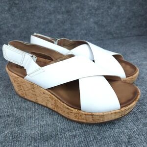 Clarks Sandals Womens Size 10 White Wedge Platform Cork Slingback Cushion Soft